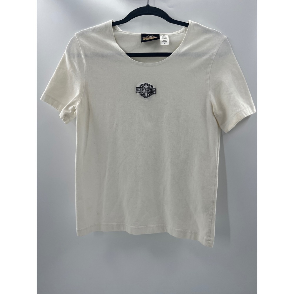 Harley-Davidson Womens Cream Embroidered Logo Scoop Neck T-Shirt XL P7030